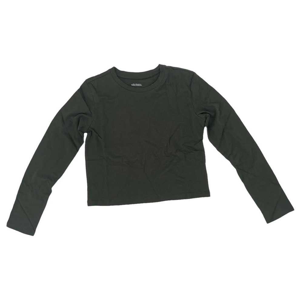 NWT Wild Fable Green Long Sleeve Cropped Boxy Shirt Size X Small Women's